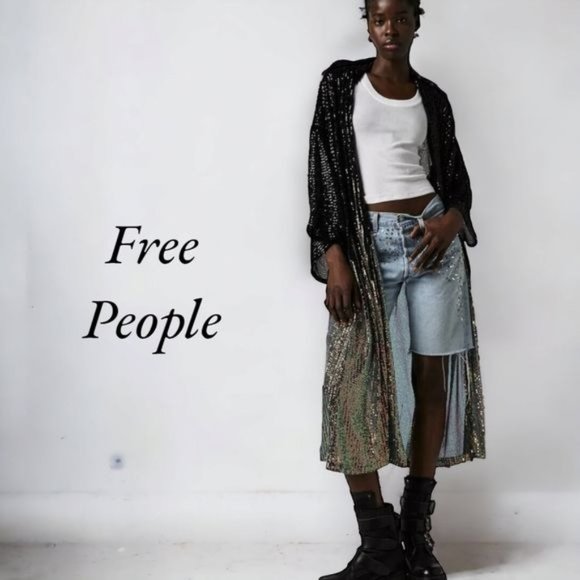 Free People Other - FREE PEOPLE Party on Sequin Kimono in Black / Copper